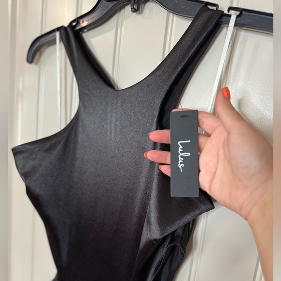 NEW w TAGS 🏷️ LULUS Elegant Black Satin Floor-Length Dress 🖤 (Size XL) - Picture 9 of 16